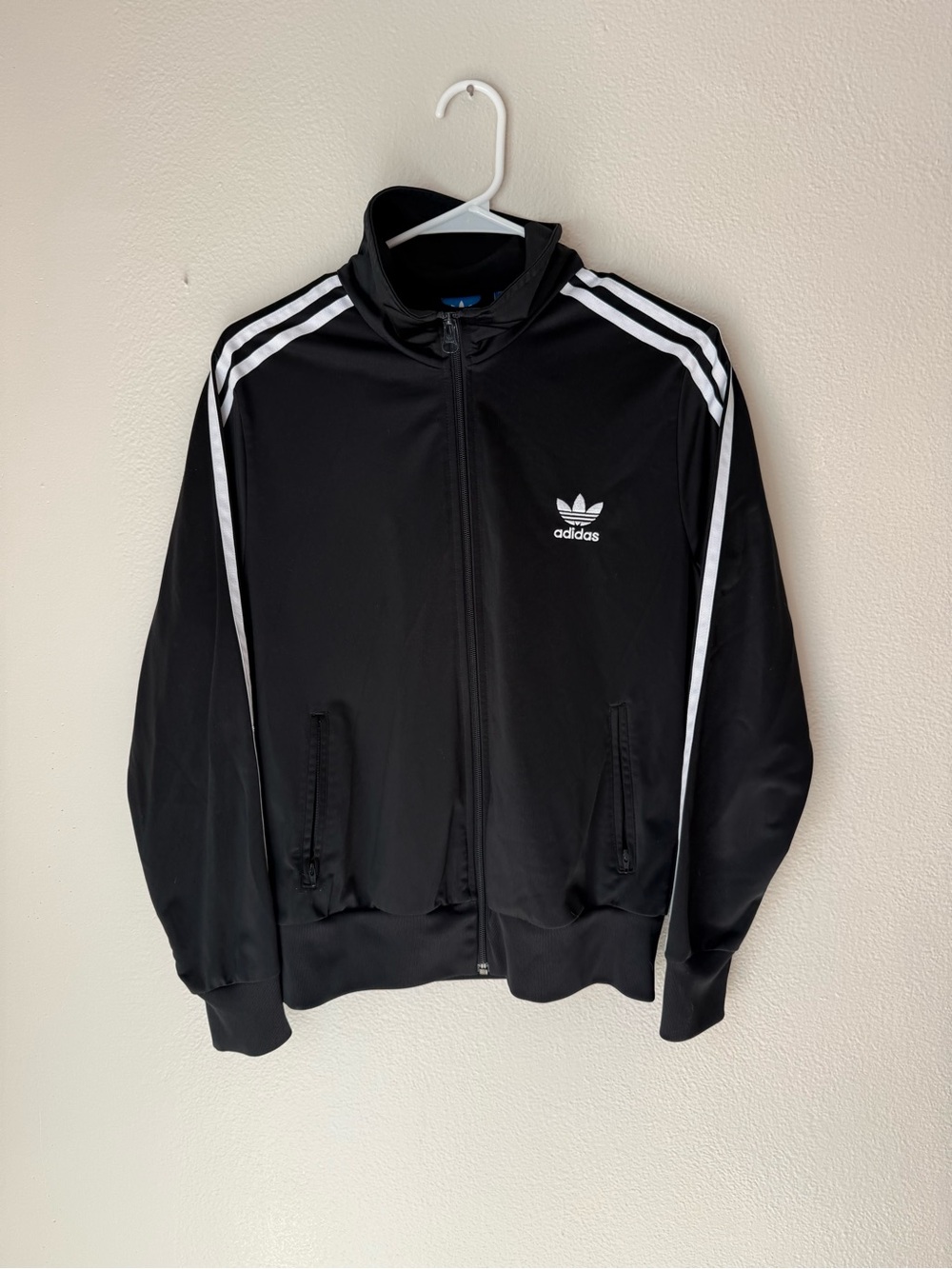 Adidas Women’s Black Track Jacket with White Stripes
